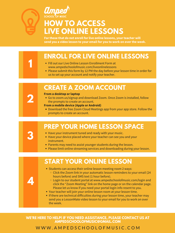 Steps to access live online lessons at Amped